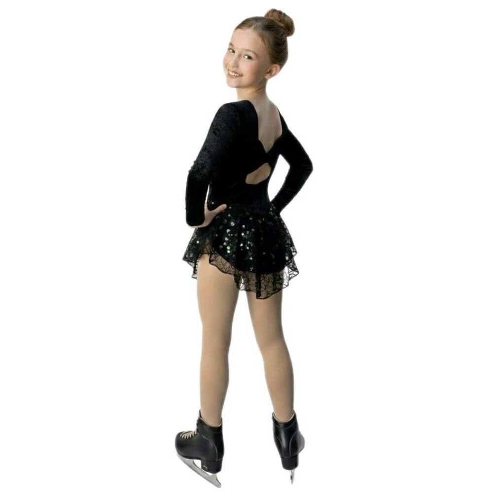 Gilda Marx Girls Crushed Velvet Open Back Bow Black Lace Skirted Leotard Dress